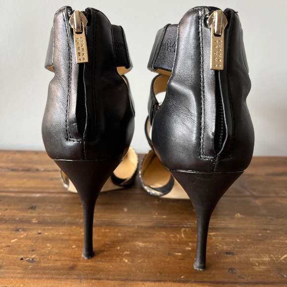 Ivanka Trump 8M gladiator style black & white leather heels with ankle bands. - Picture 5 of 16